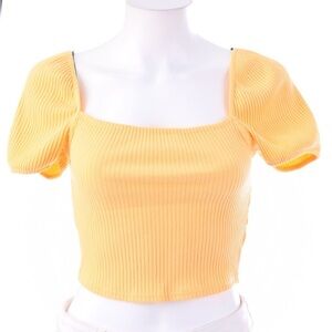 H&M White Puff Sleeve Crop Top Sweetheart Neckline Smocked Blouse NWT